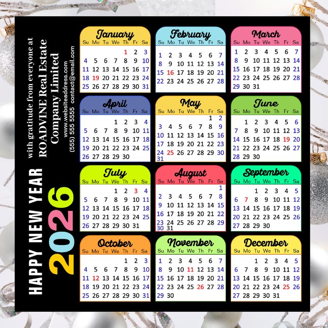 Business 2026 Calendar Modern Black Gold Colourful Holiday Card (Creator Uploaded)
