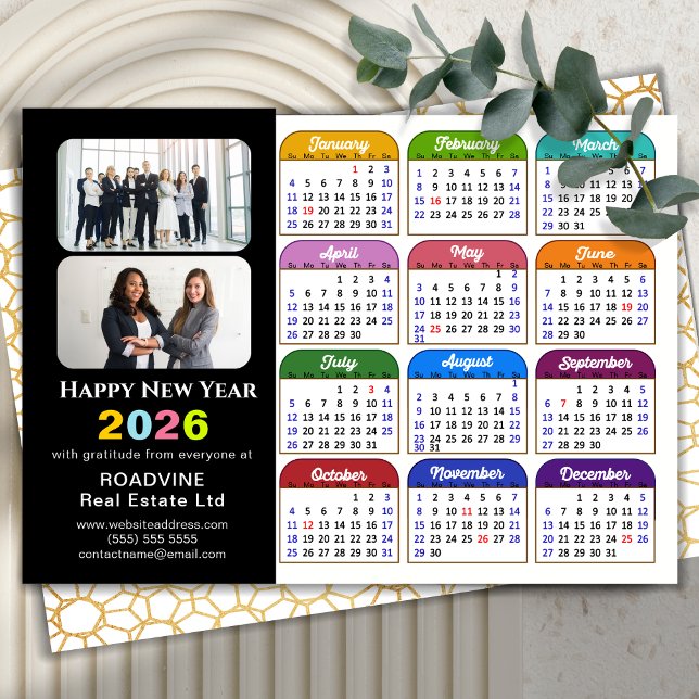 Business 2026 Calendar Modern Black Gold Colourful Holiday Card (Creator Uploaded)