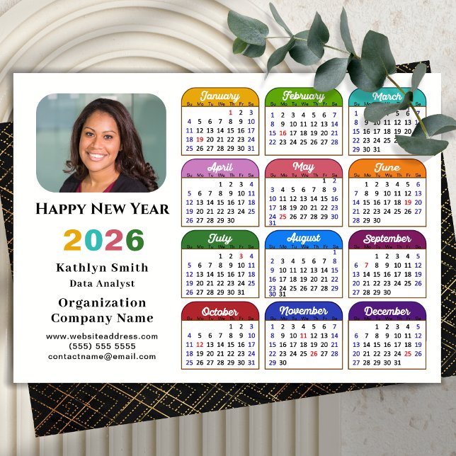 Business 2026 Calendar Modern Black Gold Colourful Holiday Card (Creator Uploaded)