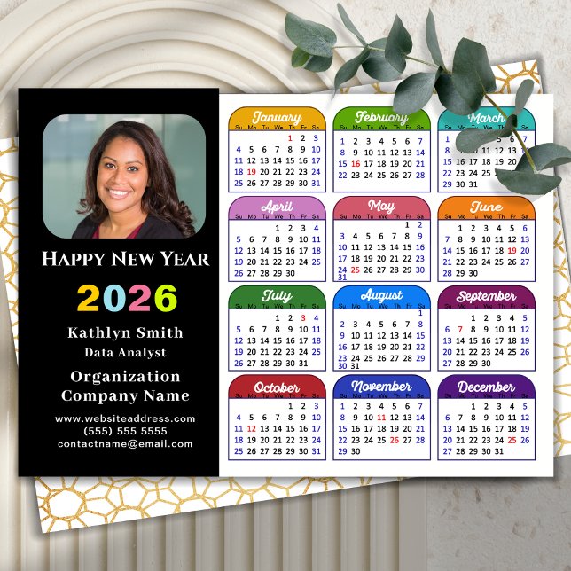 Business 2026 Calendar Modern Black Gold Colourful Holiday Card (Creator Uploaded)