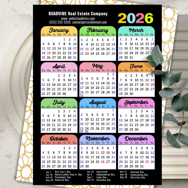 Business 2026 Calendar Modern Black Gold Colourful Holiday Card (Creator Uploaded)