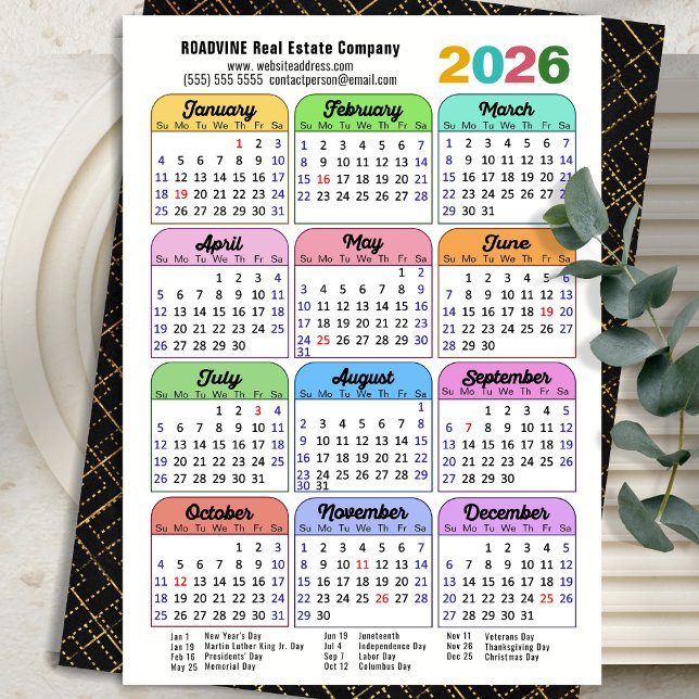 Business 2026 Calendar Modern Black Gold Colourful Holiday Card (Creator Uploaded)