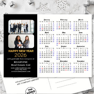 Business 2026 Calendar Modern Black Gold Glitter Holiday Postcard