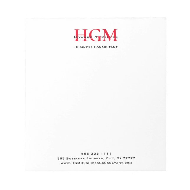 Business 3 Letter Monogram Logo Red Black White  Notepad (Front)