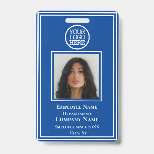 Business Add Logo Modern Blue White Employee Id Badge