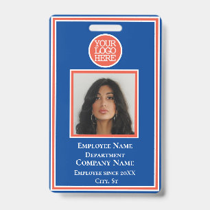 Business Add Logo Modern Orange Blue Company ID Badge