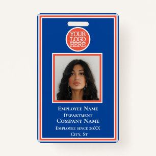 Business Add Logo Modern Orange Blue Company ID Badge