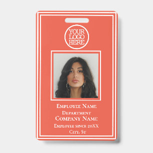 Business Add Logo Modern Orange Employee Id Badge