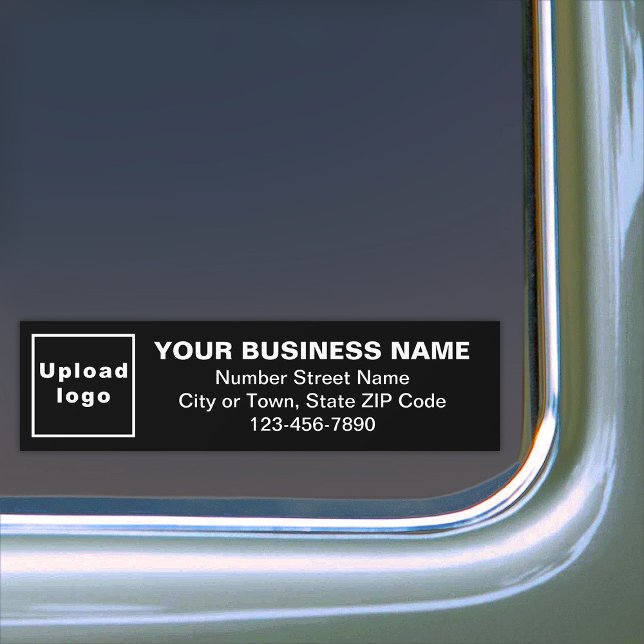 Business Address and Phone Number on Black Bumper Sticker (Your business name, logo, address and phone number on black bumper sticker.)