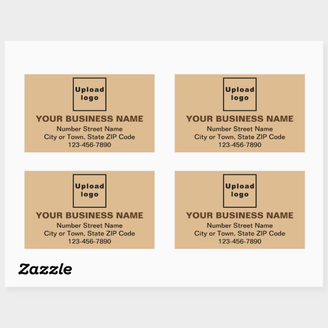 Business Address and Phone Number on Light Brown Rectangular Sticker (Sheet)