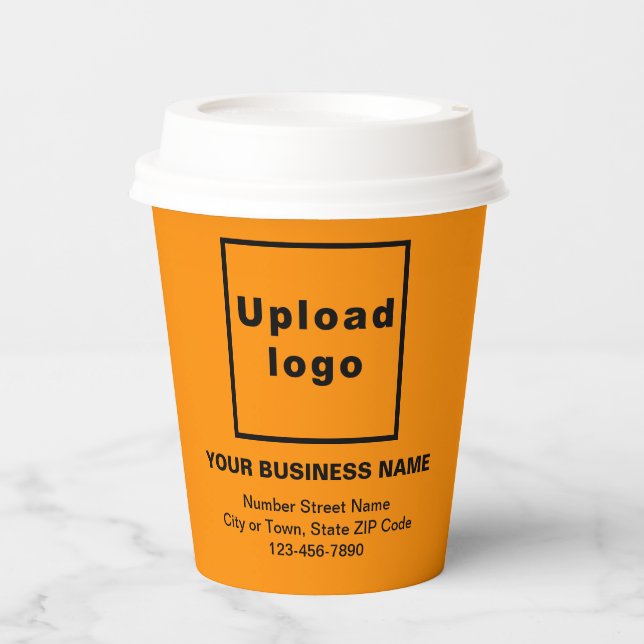 Business Address and Phone Number on Orange Colour Paper Cups (Front)