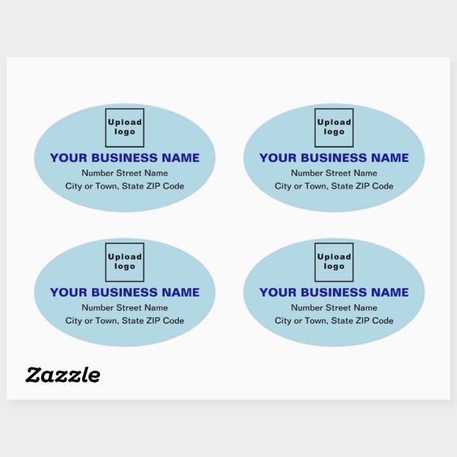 Business Address on Light Blue Oval Sticker (Sheet)