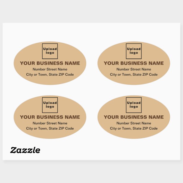 Business Address on Light Brown Oval Sticker (Sheet)
