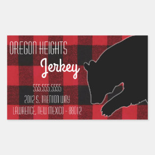 Business Address Stickers Red Buffalo Plaid Bear