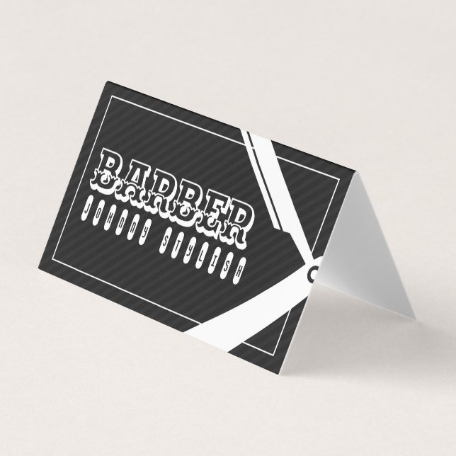 Business and loyalty barbers two in one black business card (Front)