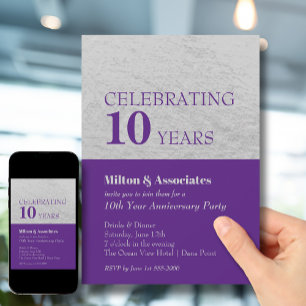 Business Anniversary Celebration Purple Silver Invitation