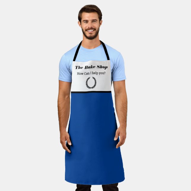 Business Apron Personalise Text & Logo Simple Blue (Worn)