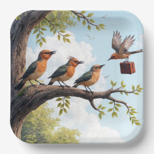 Business Birds On a Tree Branch Paper Plate