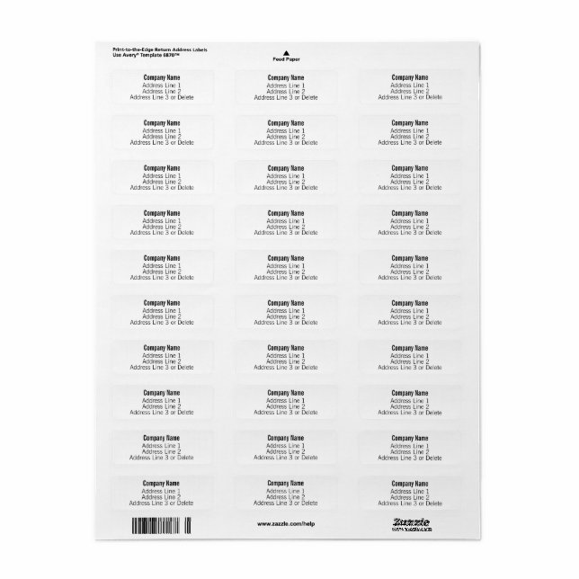 Business Black and White Basic Return Address (Full Sheet)