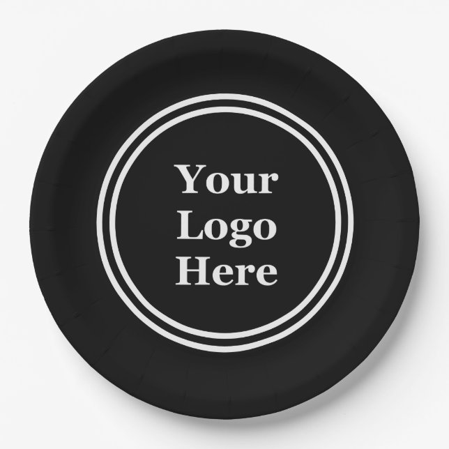 Business Black and White Border Your Logo Here Paper Plate (Front)