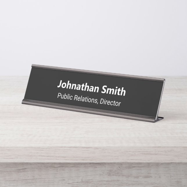 Business Black and  White Employee Name Job Title Desk Name Plate (Front)