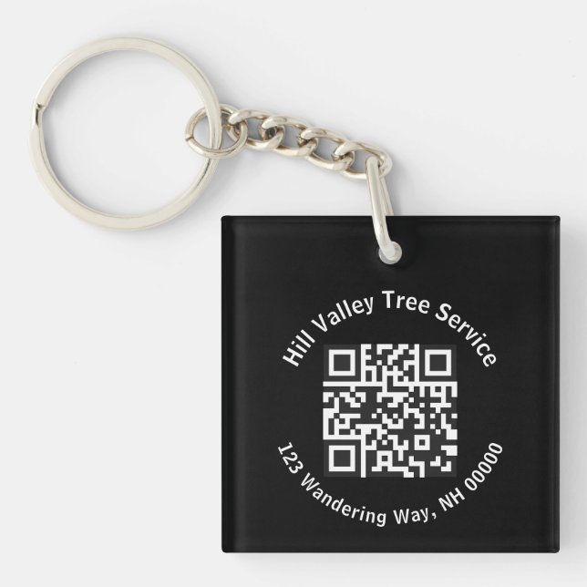 Business Black and White QR code and Text Key Ring (Front)