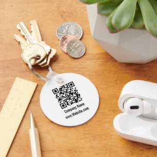 Business Black and White Text QR Code Template Key Ring