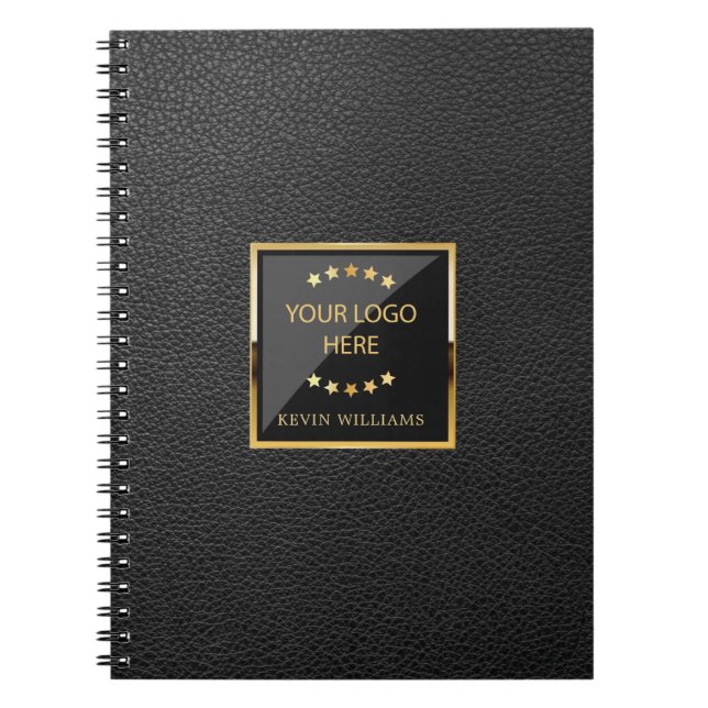 Business Black Faux Leather Logo Personalised Notebook (Front)