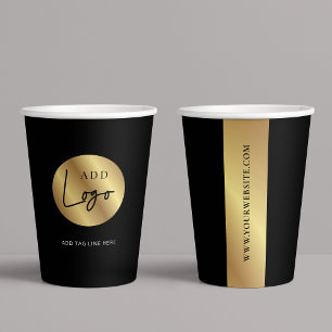 Business Black & Gold Logo Branded Company Event Paper Cups