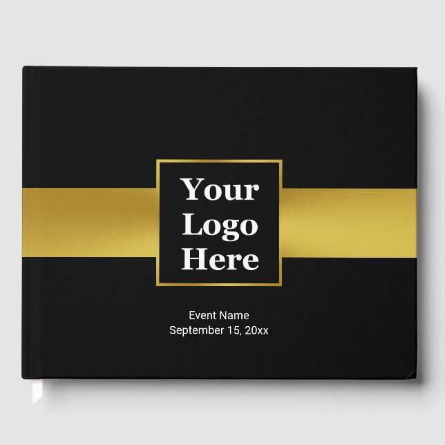 Business Black Gold Logo Corporate Event Name Date Guest Book (Front)