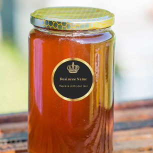 Business black gold royal crown classic round sticker