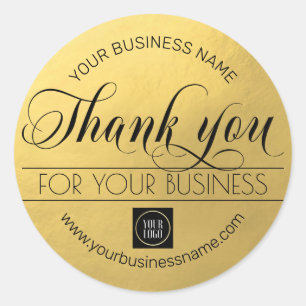 Business Black Gold Script Calligraphy Thank You Classic Round Sticker