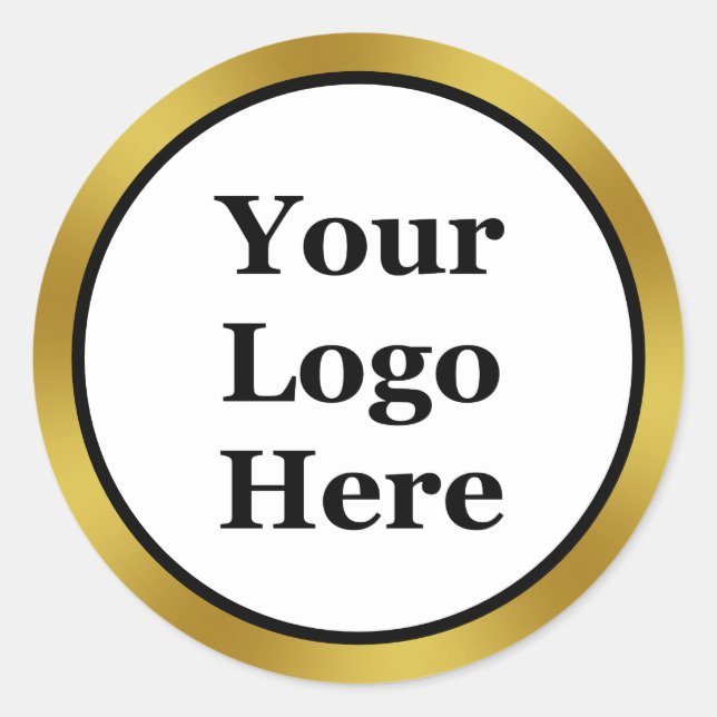 Business Black White and Gold Your Logo Here Classic Round Sticker (Front)