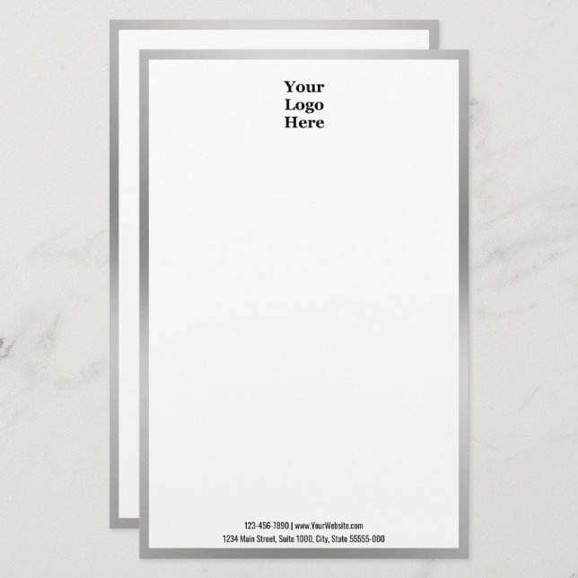 Business Black White and Silver Your Logo Here Stationery (Front/Back)