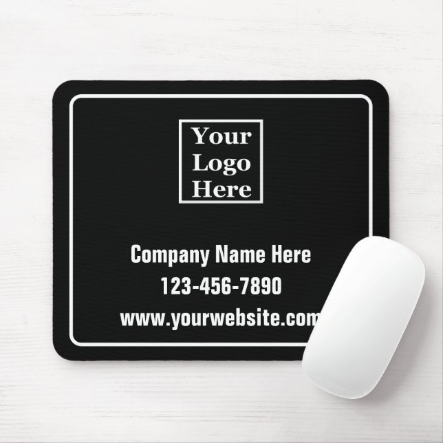 Business Black & White Company Logo Phone Website Mouse Pad (With Mouse)