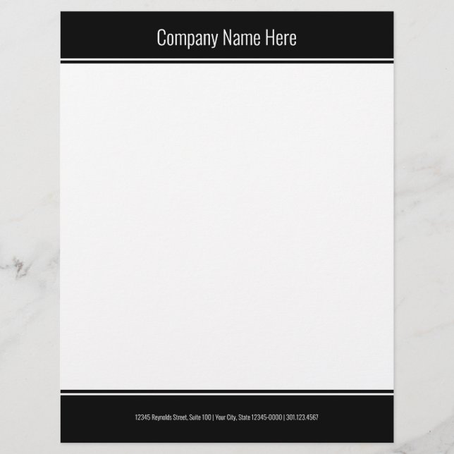 Business Black & White Company Name Text Template Custom Letterhead (Front)