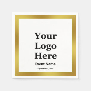 Business Black White Gold Elegant Event Name Date Napkin