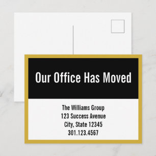 Business Black White & Gold Moving Announcement Postcard