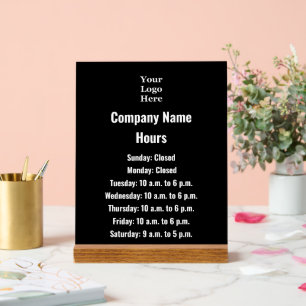 Business Black & White Logo Hours of Operation Acrylic Sign