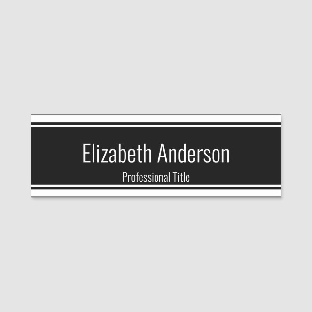 Business Black White Text Name Professional Title Tag (Front)