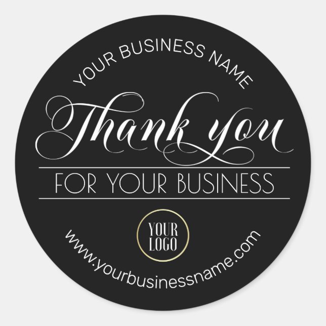 Business Black White Thank You | add your LOGO Classic Round Sticker (Front)