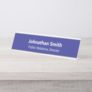 Business Blue and  White Employee Name Job Title Desk Name Plate
