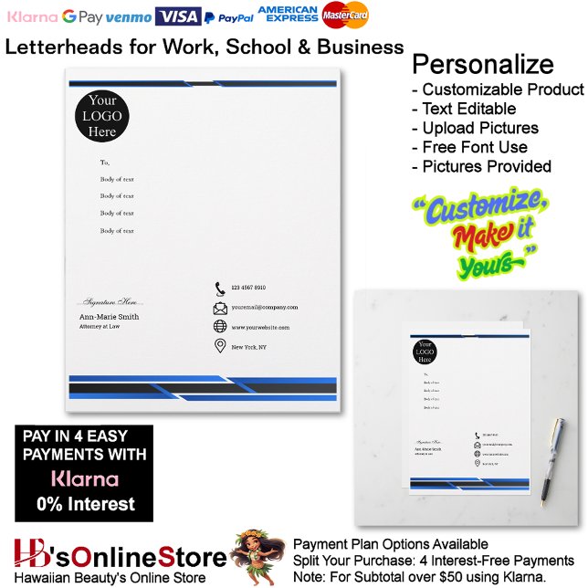 Business Blue Black Logo Company Name Signature  Custom Letterhead (Business Blue Black Logo Company Name Signature Letterhead.)