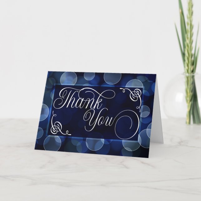 Business Blue Bokeh Blank Thank You Card (Front)