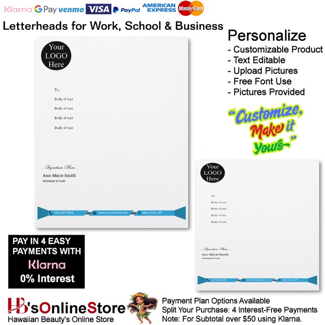 Business Blue Logo Company Name Signature  Custom Letterhead (Business Blue Logo Company Name Signature Letterhead.)