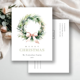 Business Blush Christmas Wreath Corporate Logo Holiday Postcard