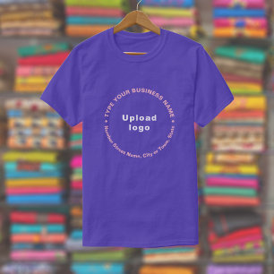 Business Brand in Round Pattern Text on Purple T-Shirt