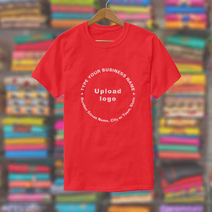 Business Brand in Round Pattern Text on Red T-Shirt