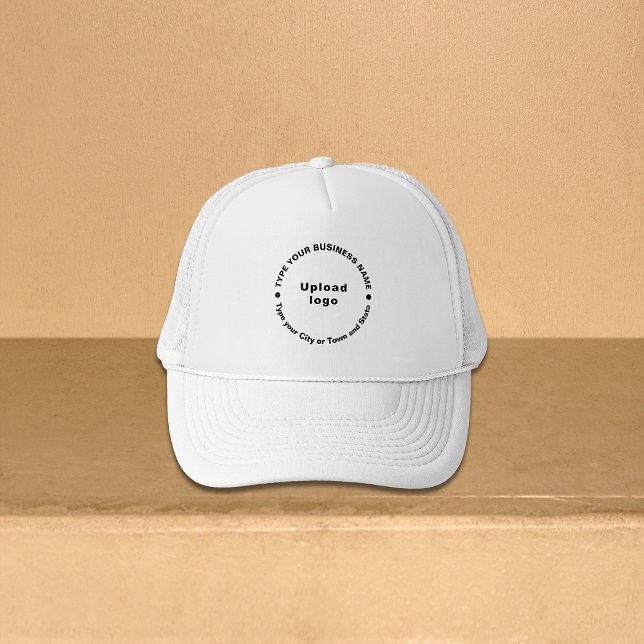 Business Brand in Round Pattern Text on Trucker Hat (Round pattern business brand texts on trucker hat)