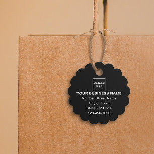 Business Brand on Black Scalloped Round Shape Tag